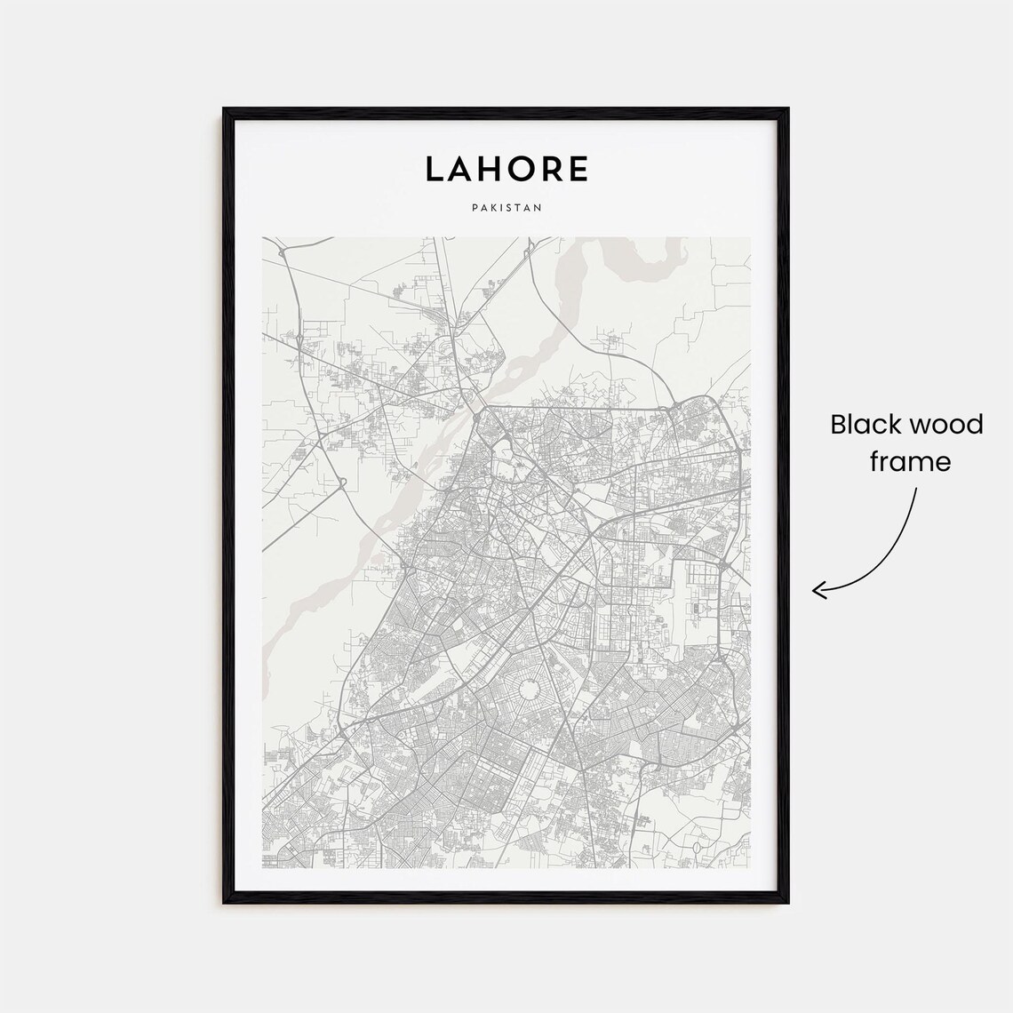 Lahore Pakistan Dense Urban Minimalist Beige Street Map Poster - Image 3