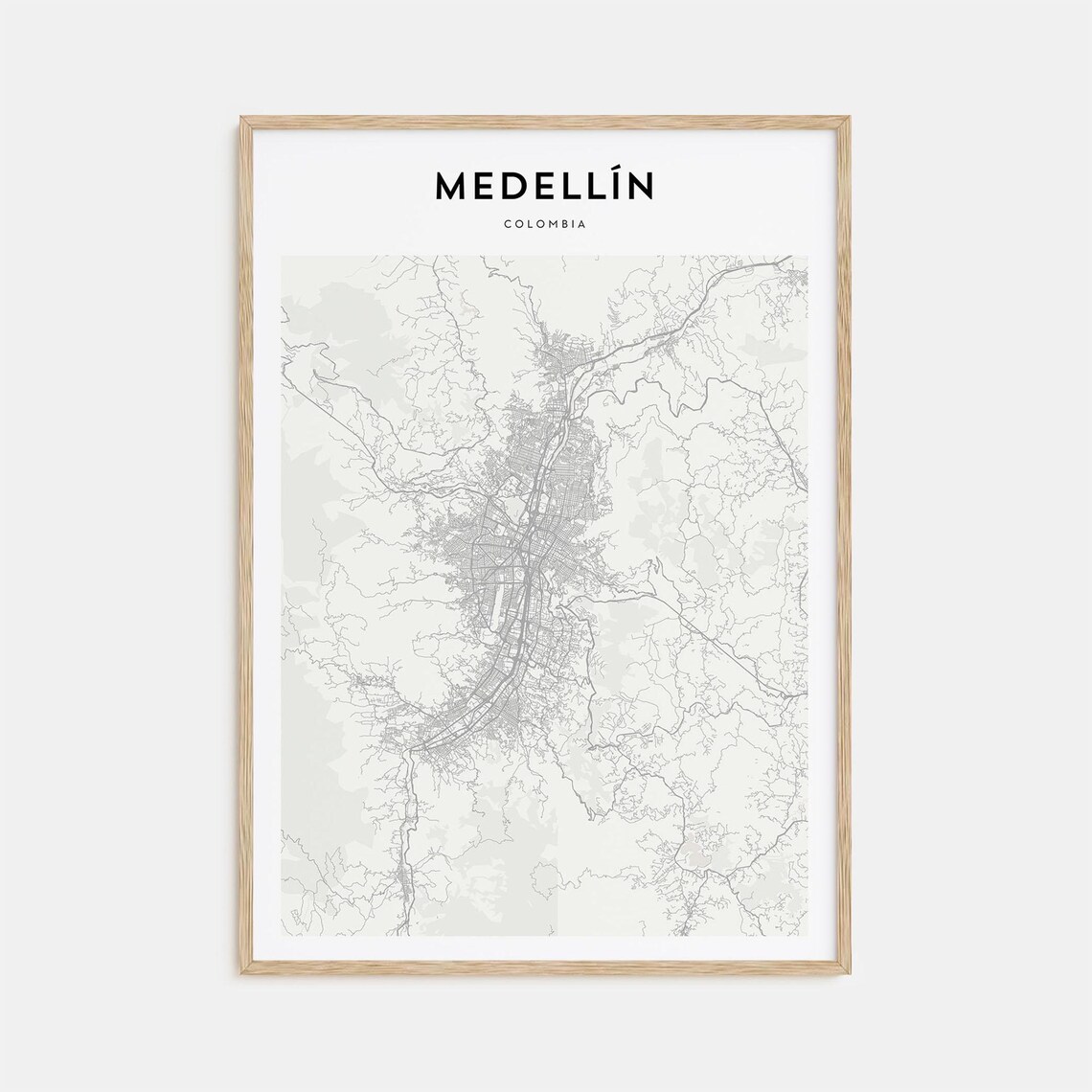 Medellin Colombia Minimal Street Map Black and White City Poster