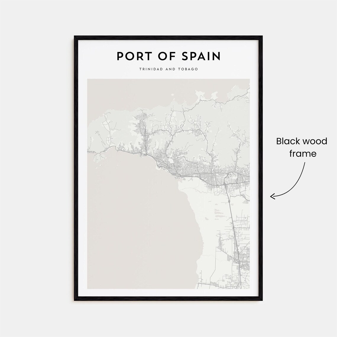 Port of Spain Trinidad Tobago City Street Map Monochrome Art Poster - Image 3