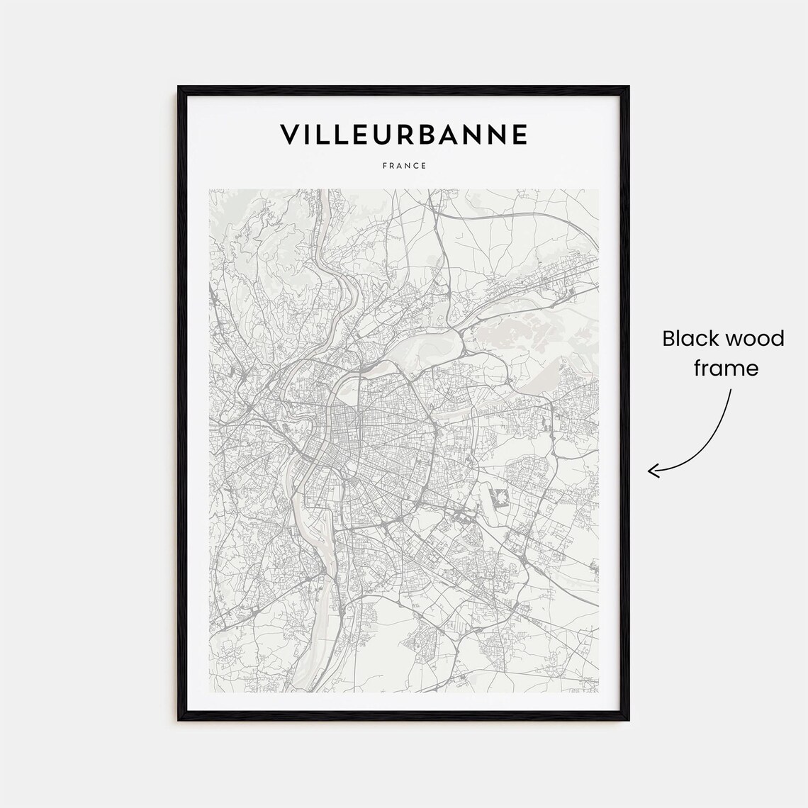 Villeurbanne France Minimalist Black White City Street Map Print - Image 3