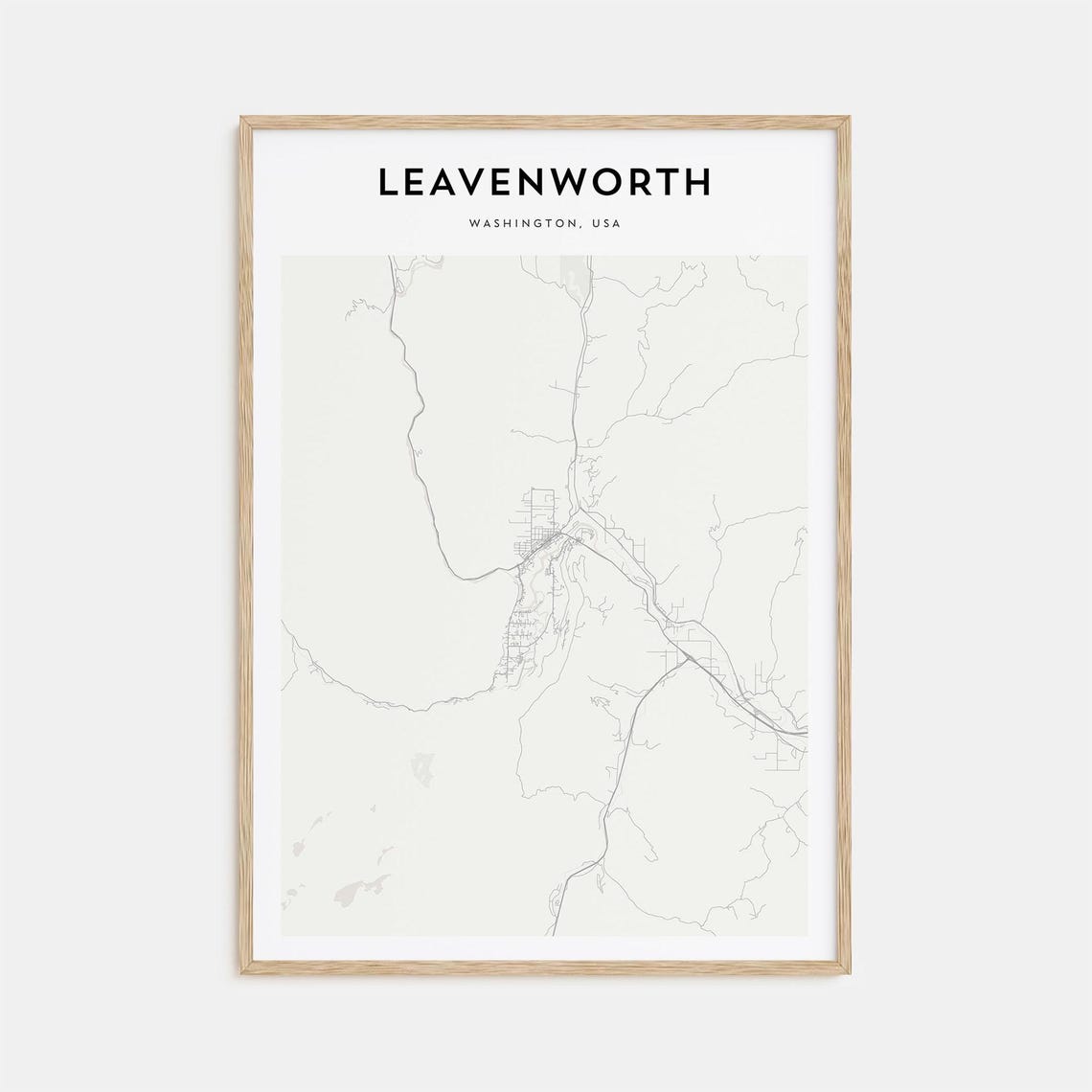 Leavenworth Washington Valley Minimalist Monochrome Map Art Poster