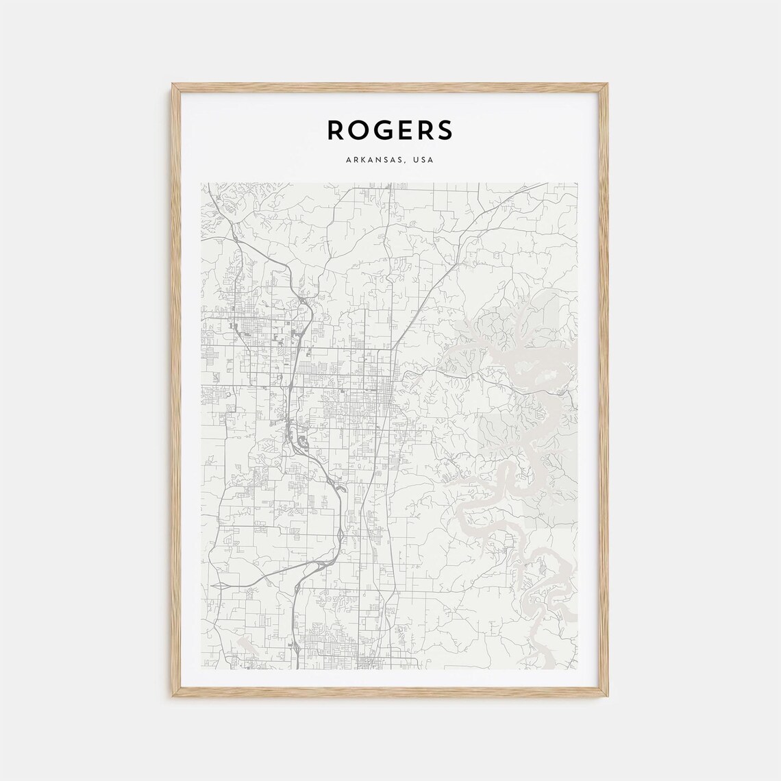 Rogers Arkansas USA Minimal City Street Map Black White Art Poster
