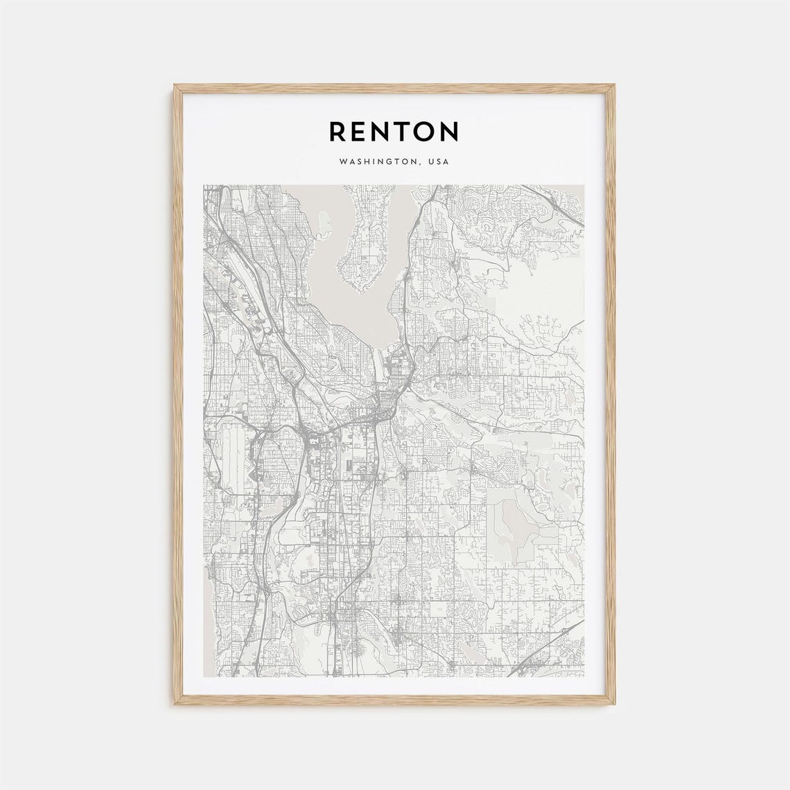 Renton Washington USA Minimal City Street Map Black White Art Poster