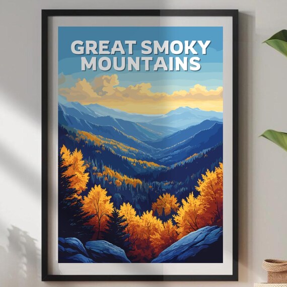 Great Smoky Mountains Autumn Blue Ridge Valley Scenic Travel Poster