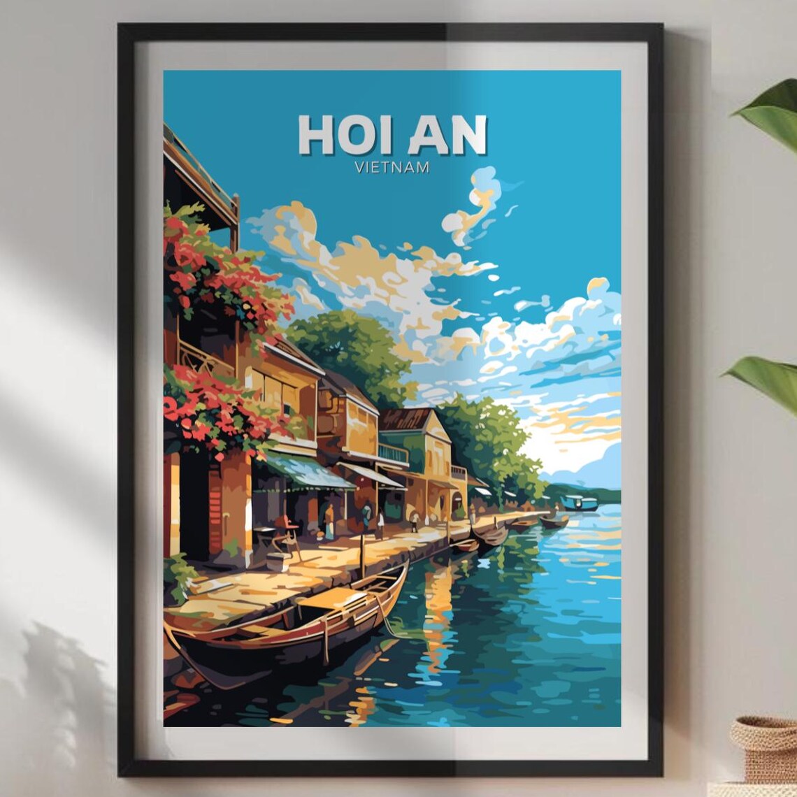 Hoi An Vietnam Riverside Old Town Boats Colorful Travel Poster