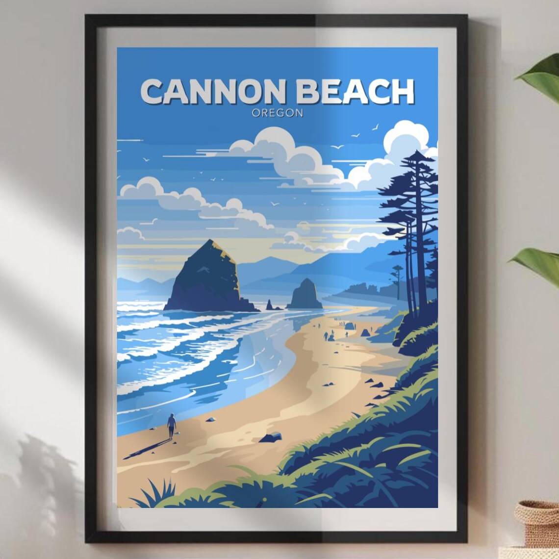 Cannon Beach Oregon Haystack Rock Coastline Travel Art Poster