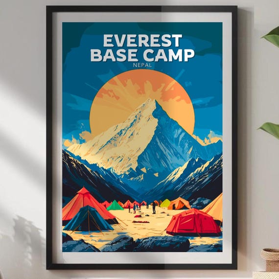 Everest Base Camp Poster Travel Mt Artwork Home Dcor Nepal Art Hiking Trails