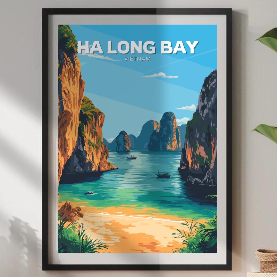 Ha Long Bay Vietnam Limestone Karsts Boats Turquoise Water Poster
