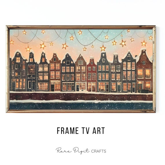 Winter Amsterdam Houses Frame Tv Art Cute Snowy Houses Frame Tv Winter Wall Tv Art Snowy Dutch Tv Wallpaper