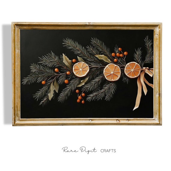 Moody Christmas Pine Branch Print Vintage Christmas Wall Art Winter Aesthetic Print Christmas Still Life Art