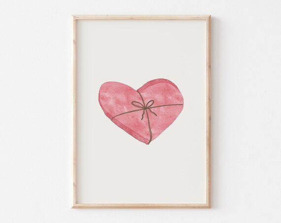 Pink Heart Wall Art Trendy Colorful Valentines Day Art Classic Valentines Watercolor Art Cute Minimailst Valentines Day Decor