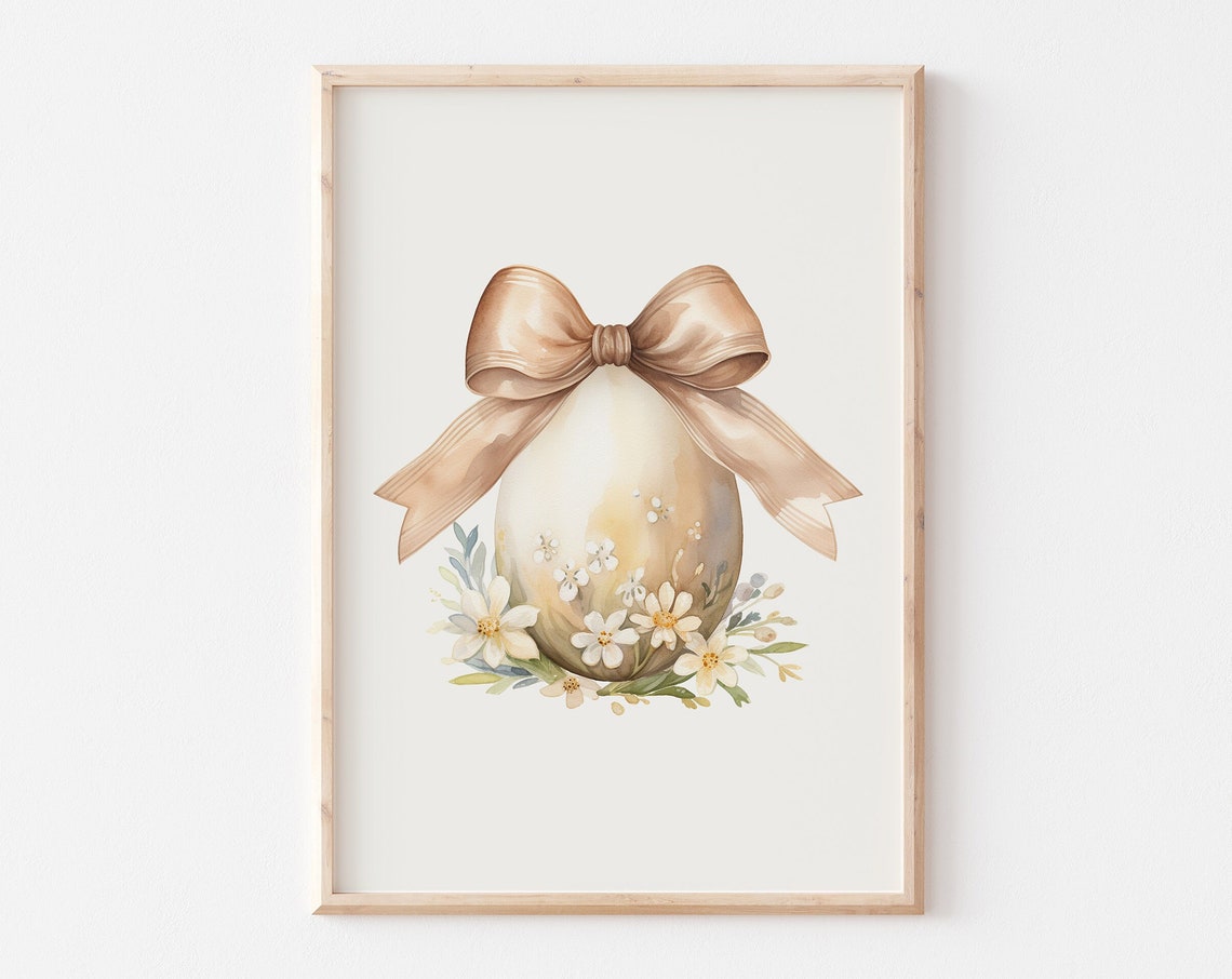 Champagne Gold Easter Egg With Satin Bow White Flowers Poster