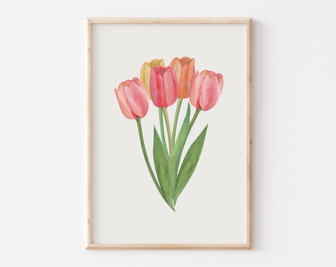 Watercolor Tulip Print, Spring Floral Wall Art