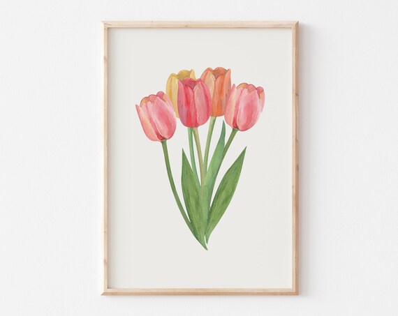 Watercolor Tulip Print, Spring Floral Wall Art
