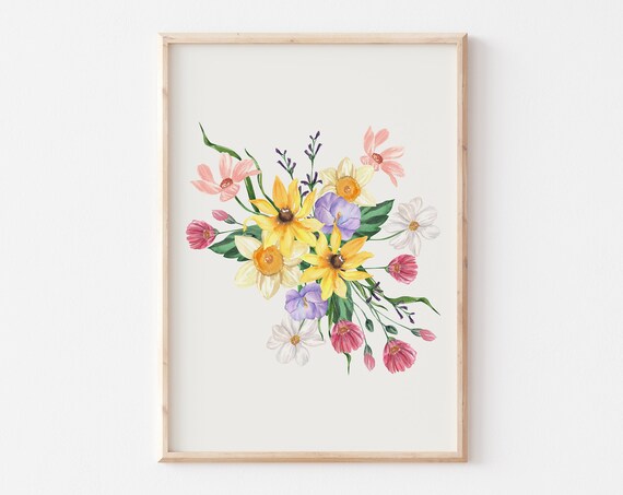 Spring Floral Print Watercolor Flowers Print Spring Wall Art Cute Girly Spring Decor Wildflower Painting Flower Bouquet Art