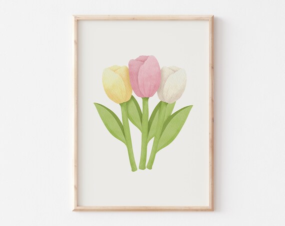 Watercolor Tulip Print Spring Flowers Print Spring Wall Art Floral Wall Art Cute Girly Spring Decor Nursery Tulips Painting