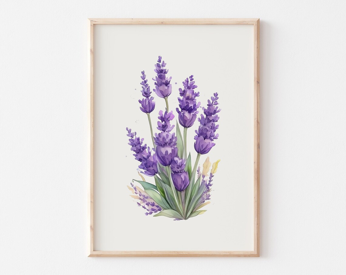 Tall Purple Lavender Sprigs Watercolor Botanical Flower Poster
