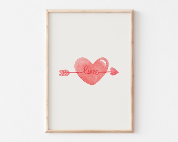 Pink Heart Print Trendy Pink Valentines Day Art Classic Valentines Love Watercolor Art Cute Minimailst Valentines Day Decor