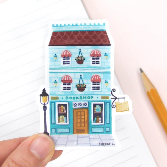 Bookshop Vinyl Sticker Waterproof Die Cut Durable Sticker Water Bottle Laptop Notebook Planner Cell Phone Cute Painted Art