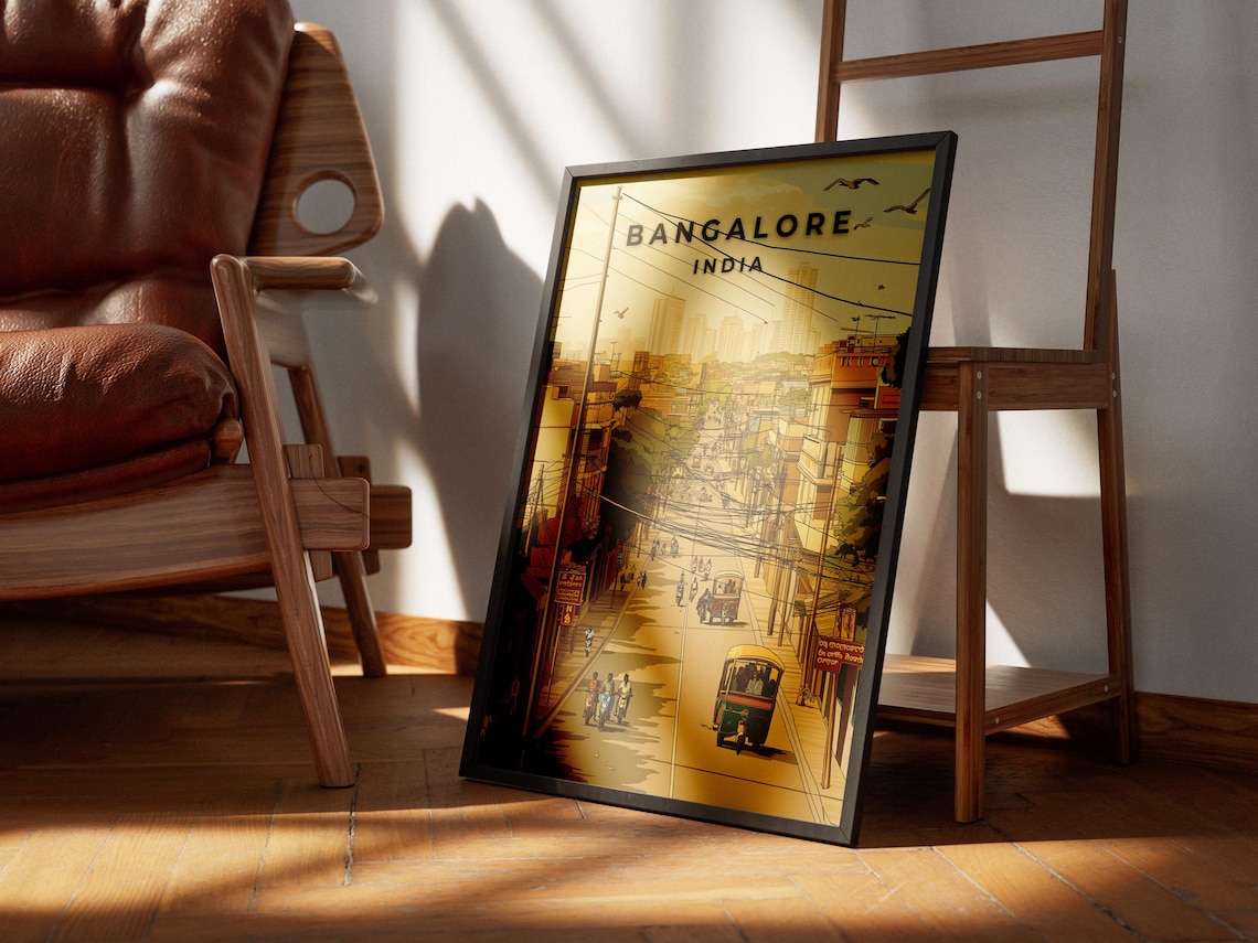 Bangalore India Street Scene Vintage Style Travel Art Poster - Image 2