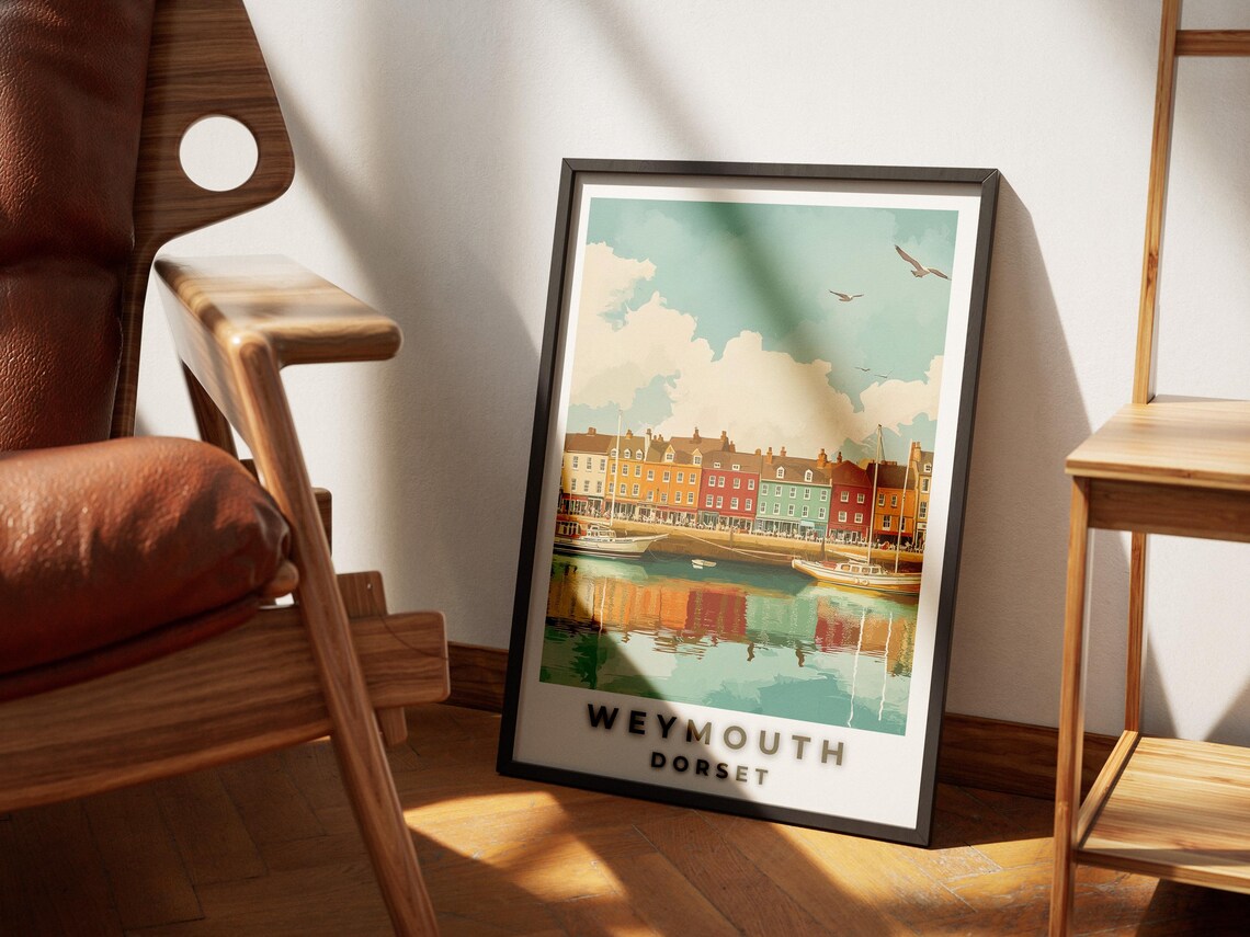 Weymouth Dorset Harbor Colorful Houses Waterfront Art Poster - Image 4
