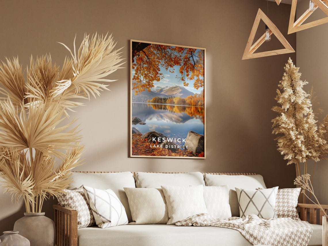 Keswick Lake District Autumn Lake Mountains Reflection Poster - Image 2