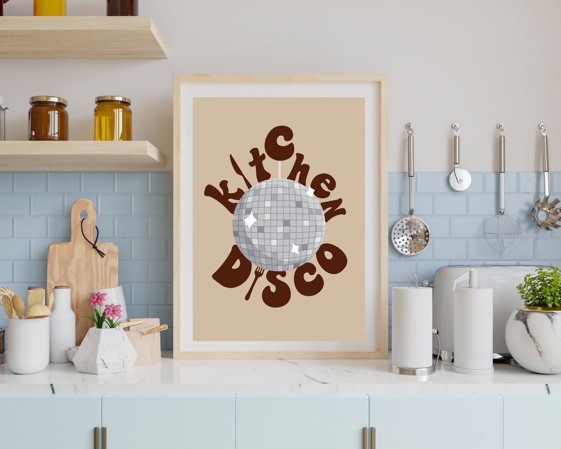 Kitchen Disco Brown Groovy Disco Ball Retro Kitchen Wall Poster - Image 3