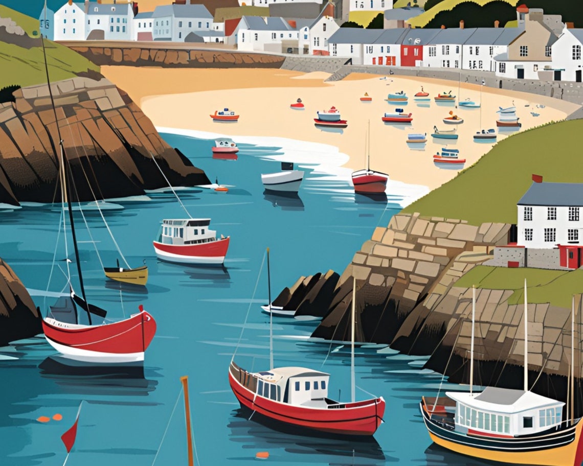 Cornwall Fishing Village Harbor Boats Seaside England Coast Poster - Image 2