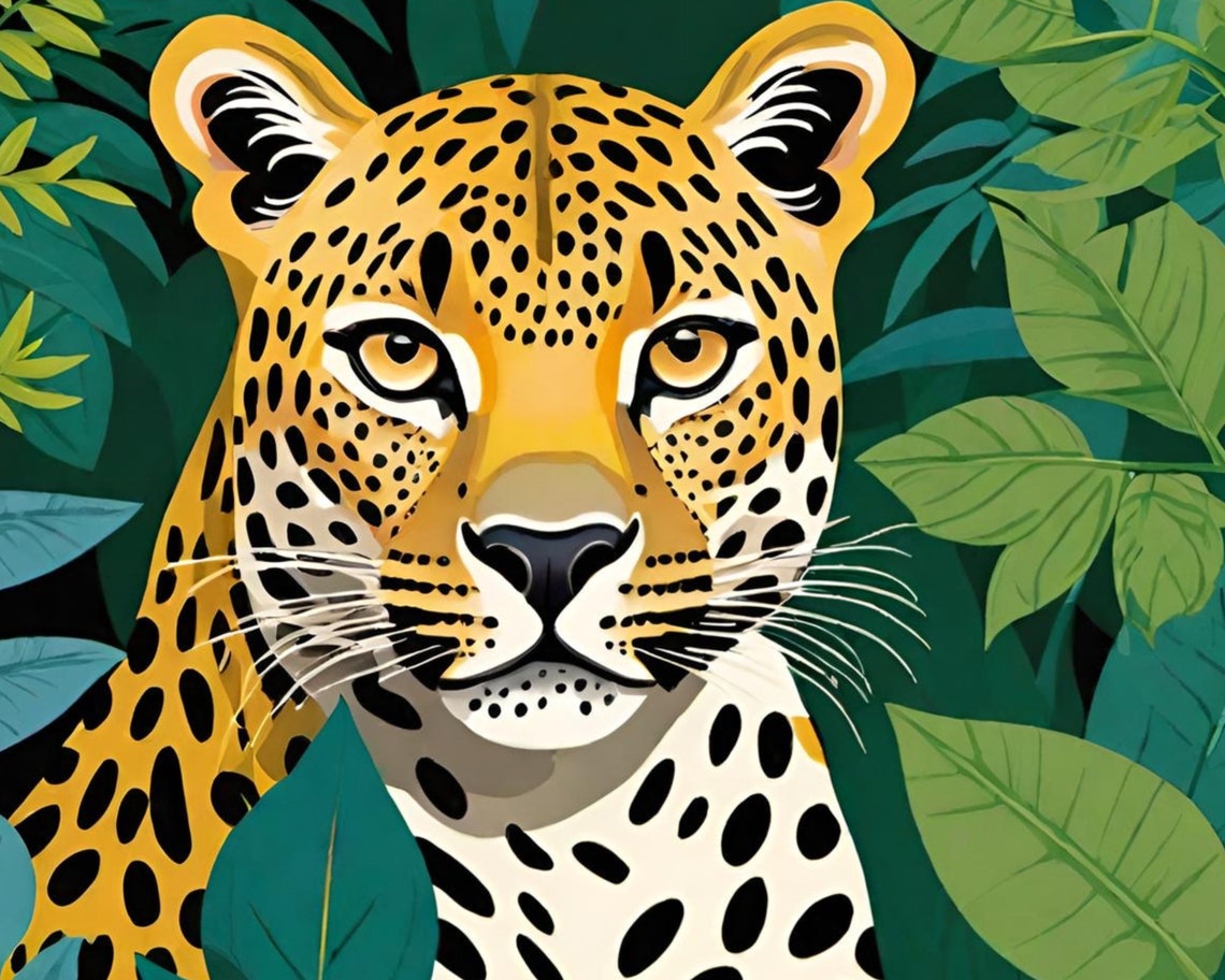 Bold Leopard Staring Through Dense Tropical Jungle Leaves Poster - Image 2