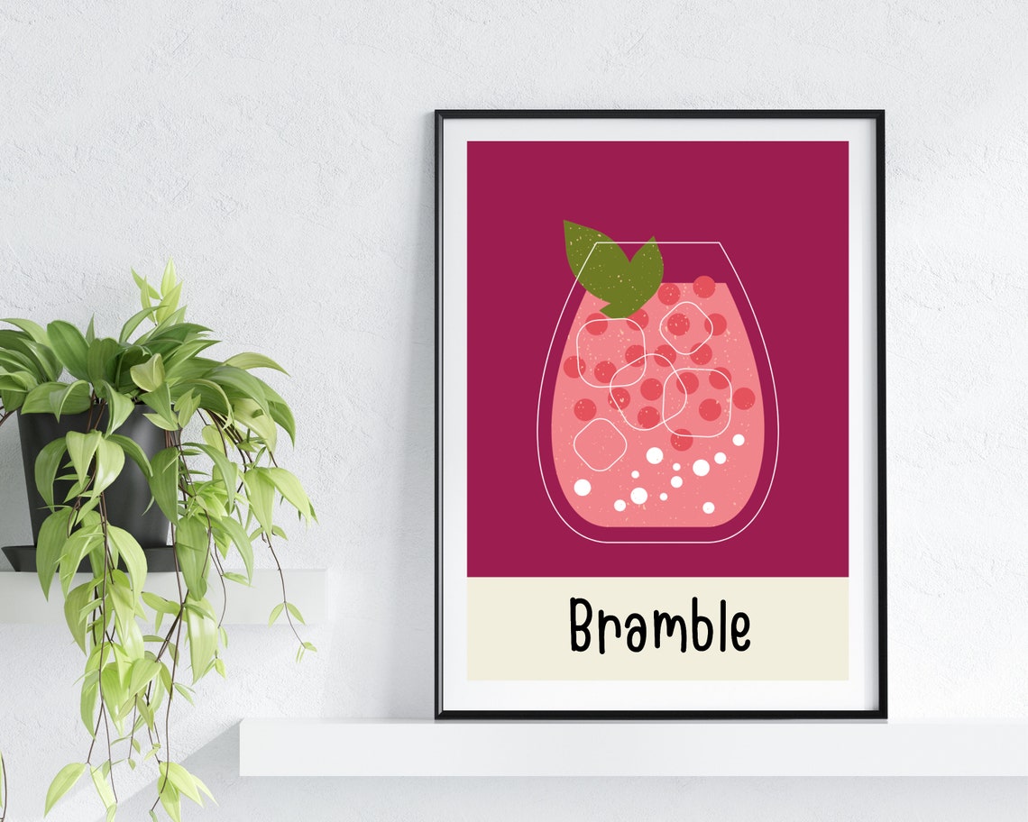 Bramble Cocktail Magenta Minimalist Kitchen Bar Drink Art Poster - Image 3