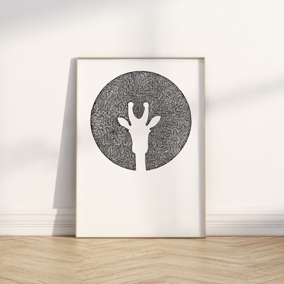 Giraffe Head Silhouette in Scribble Circle Modern Nursery Poster