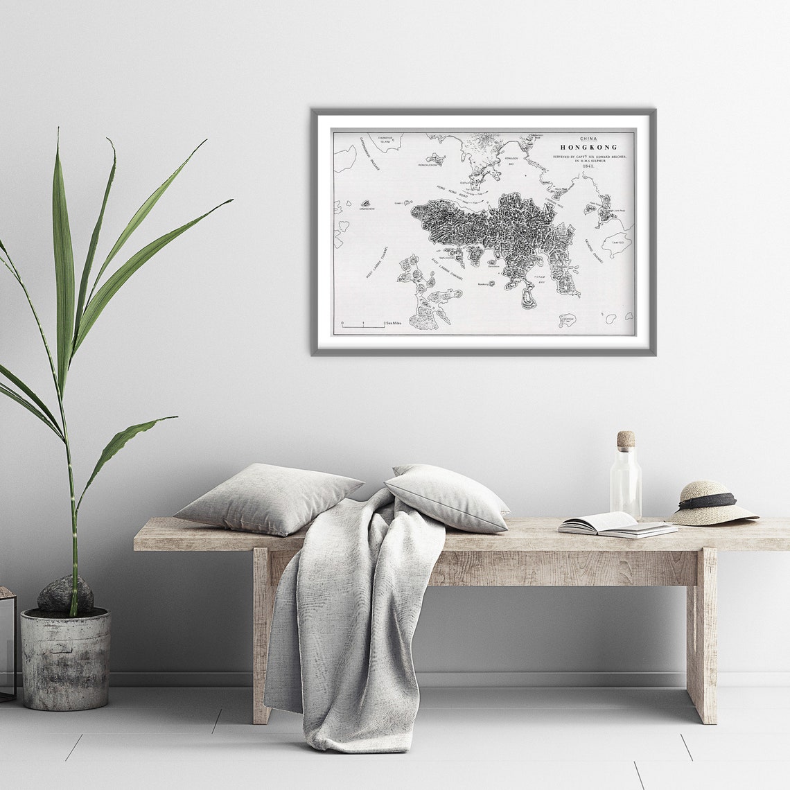 Reproduction Of A Vintage Map Of Hong Kong From 1841 Photo Poster Print Wall Woodbg Decor Art Street Home Old Archive - Image 3
