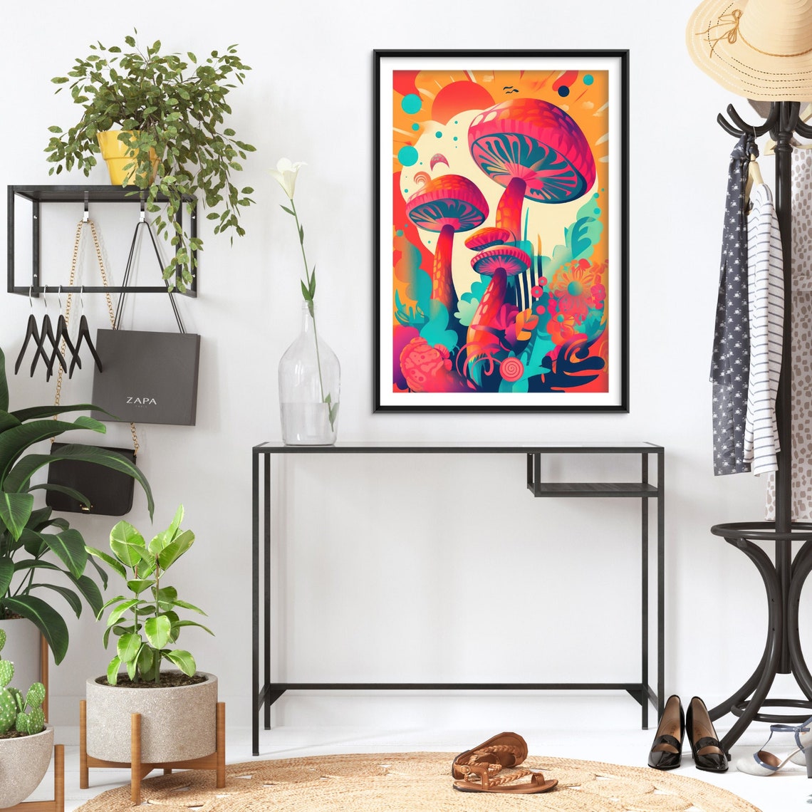 Trippy Neon Mushroom Art Psychedelic Fungi Dreamy Forest Poster - Image 2