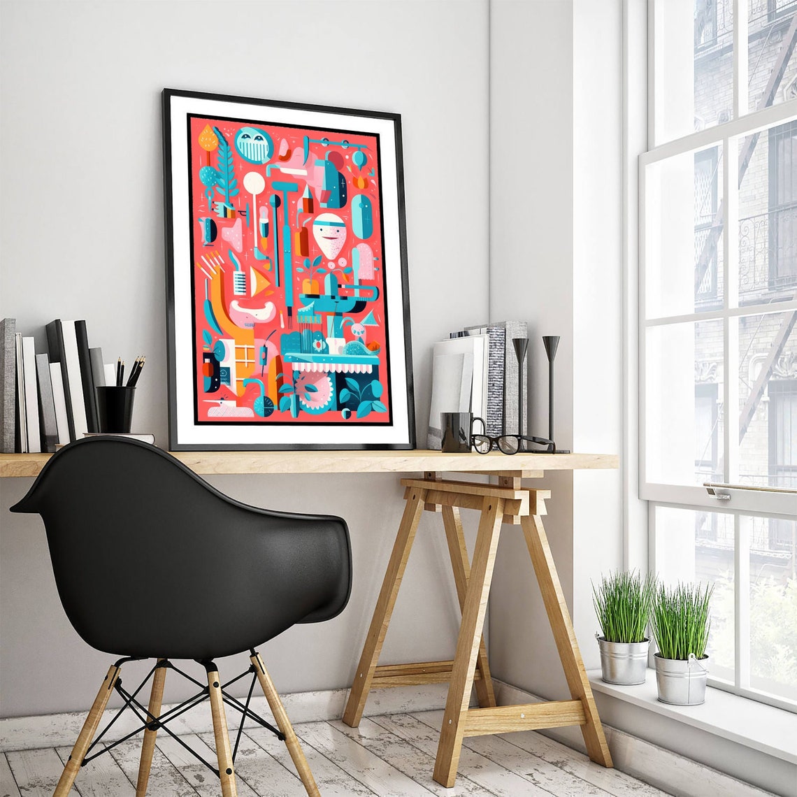 Dental Tools Flat Illustration Coral Pink Dentist Office Poster - Image 3