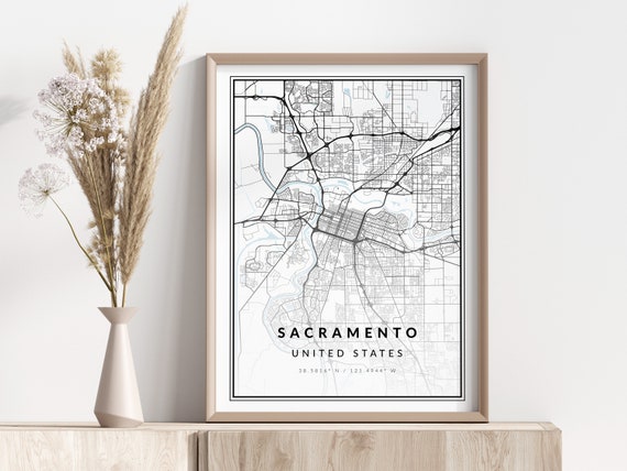 Sacramento City Map Print Poster Wall Art Geographic