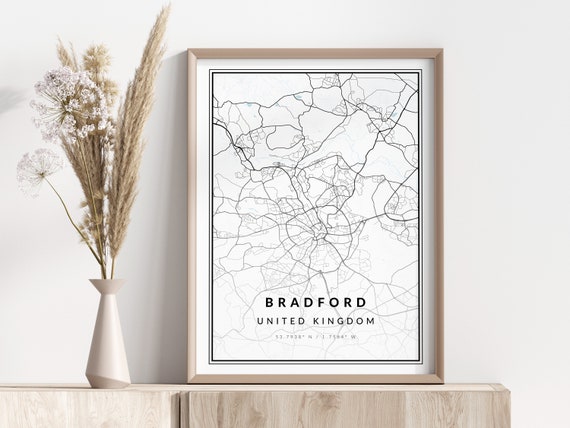 Bradford City Map Print Poster Wall Art Geographic