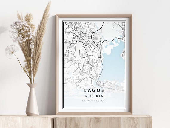 Lagos City Map Print Poster Wall Art Geographic