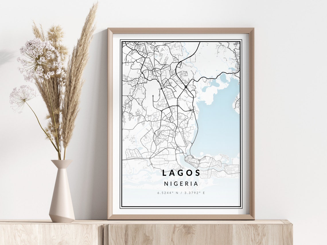 Lagos City Map Print Poster Wall Art Geographic