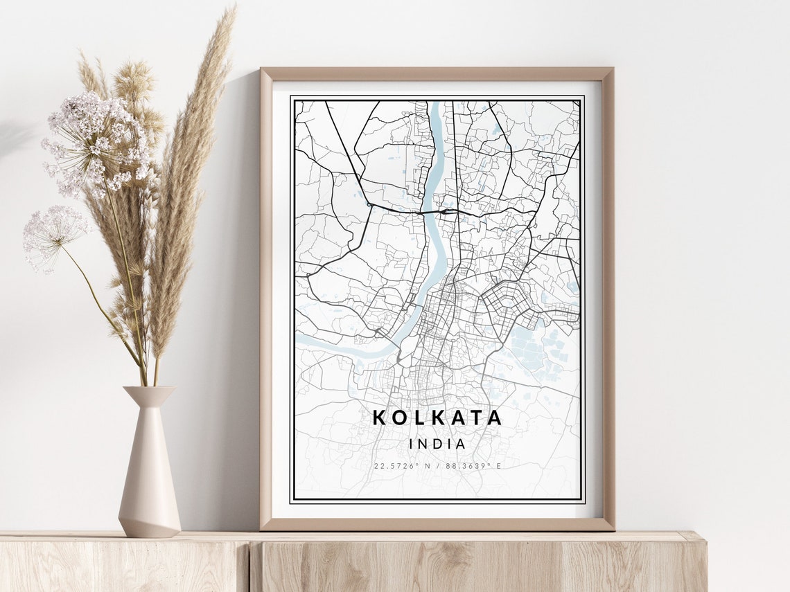 Kolkata India City Map Elegant Minimalist Monochrome Art Poster