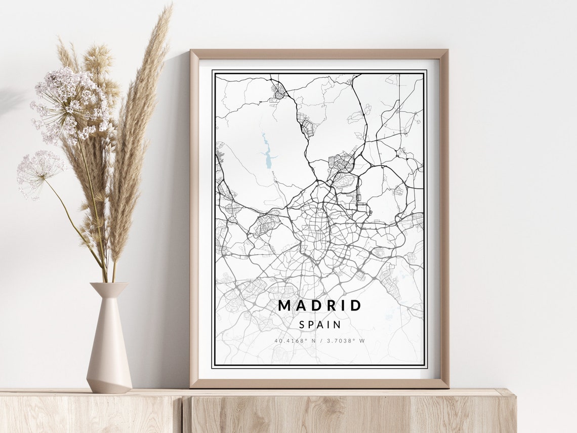 Madrid Spain Black White Minimalist City Map Coordinates Art Poster