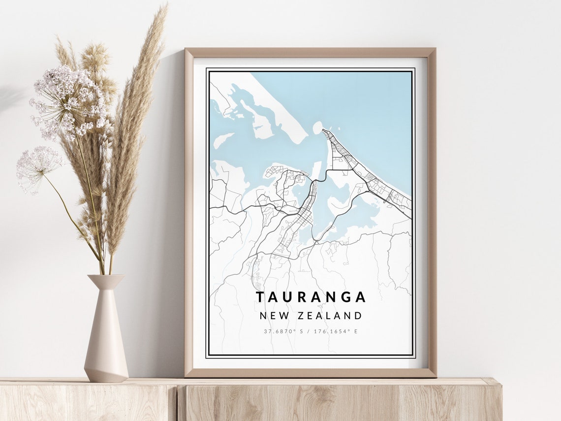 Tauranga City Map Print Poster Wall Art Geographic
