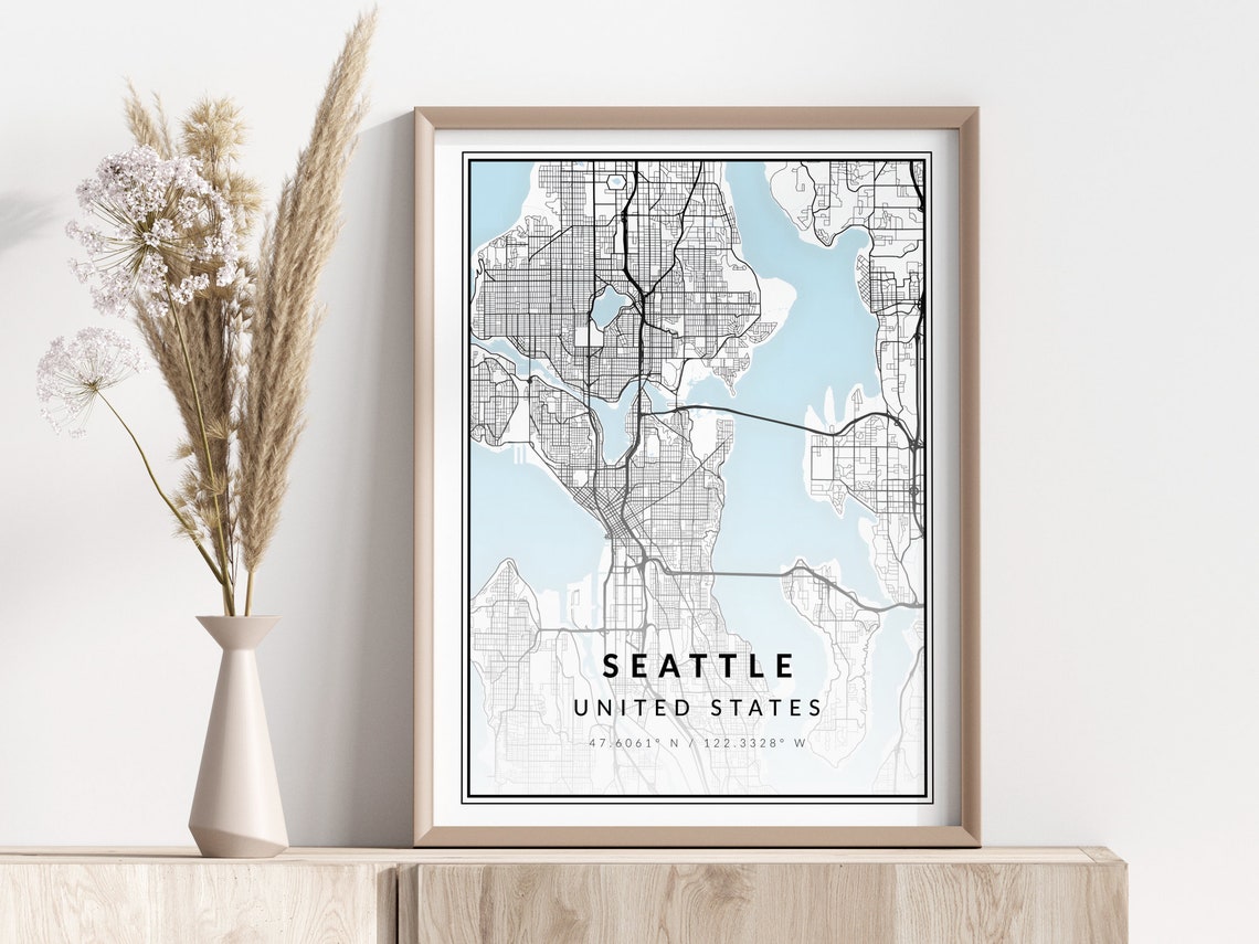 Seattle City Map Print Poster Wall Art Geographic