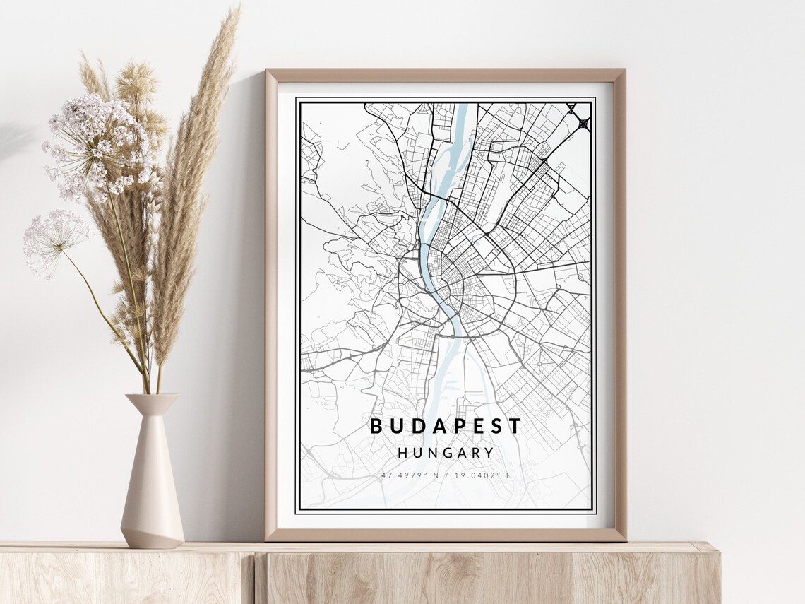 Budapest Hungary Minimalist City Street Map Black White Poster