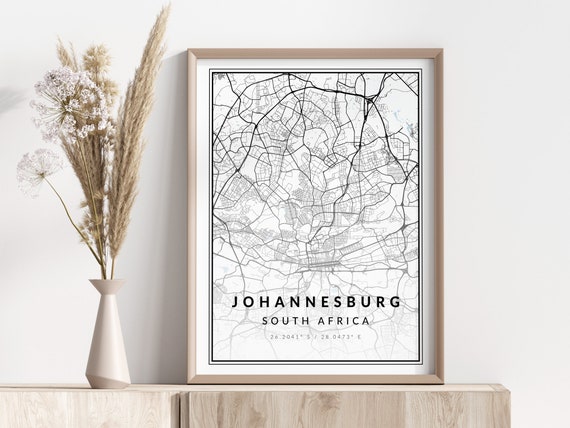 Johannesburg City Map Print Poster Wall Art Geographic