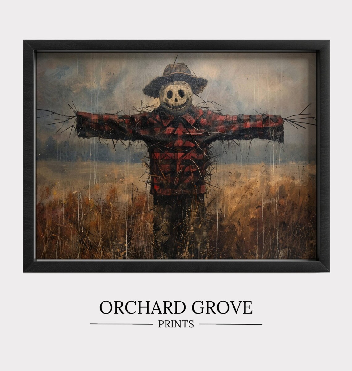 Spooky Scarecrow Jack O Lantern Face Fall Field Plaid Vintage Halloween Poster Art - Image 2