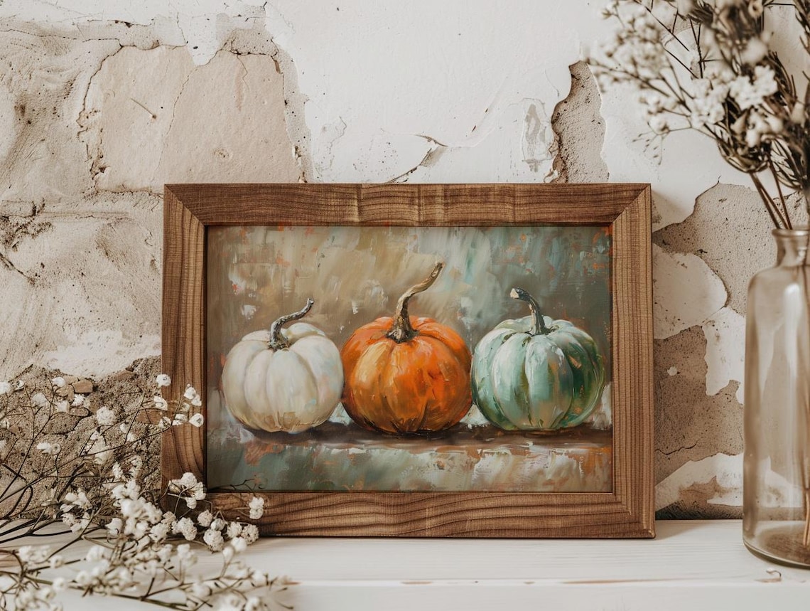 Autumn Pumpkin Gourd Painting, Rustic Fall Decor - Image 3
