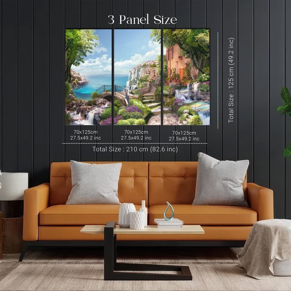 Italian Coastal Town With Stone Bridge Waterfalls And Flowers Poster - Image 2