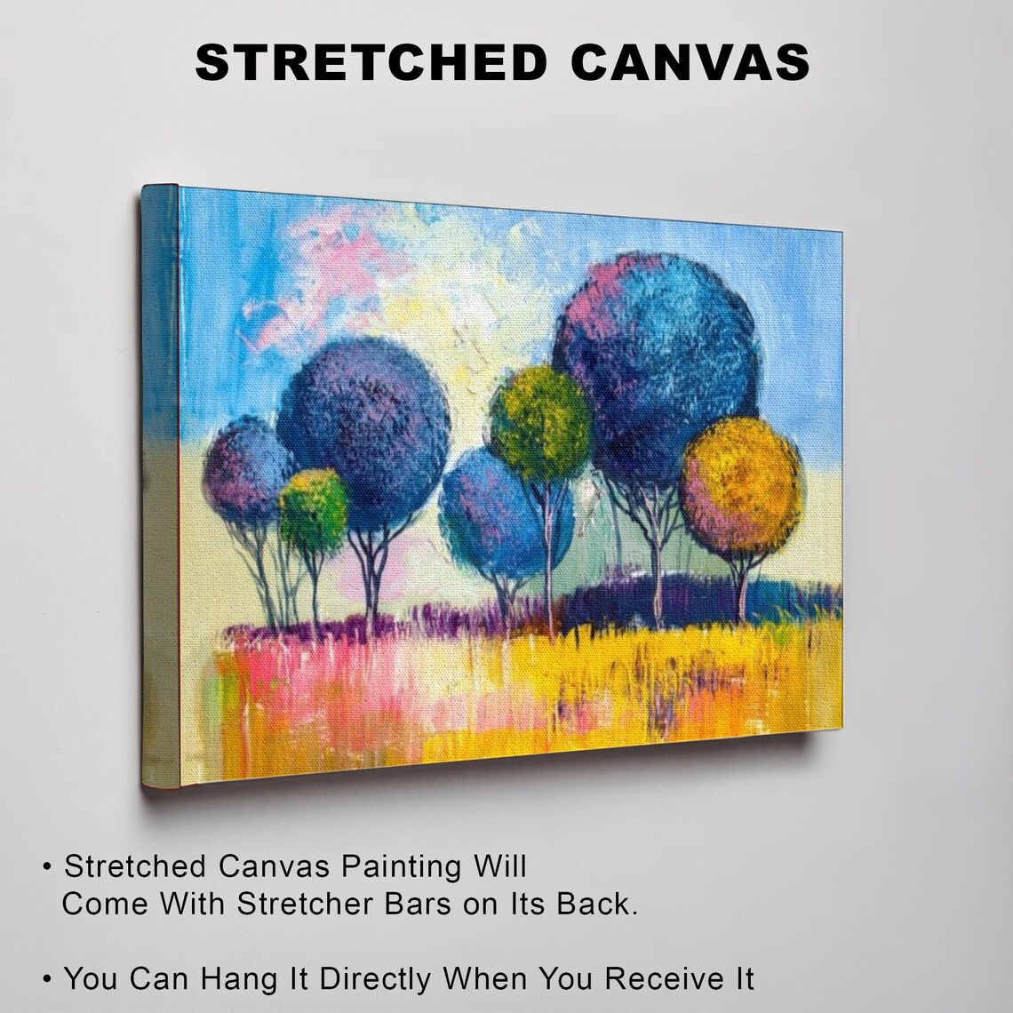 Abstract Round Blue Trees Over a Golden Field Painting Poster - Image 3