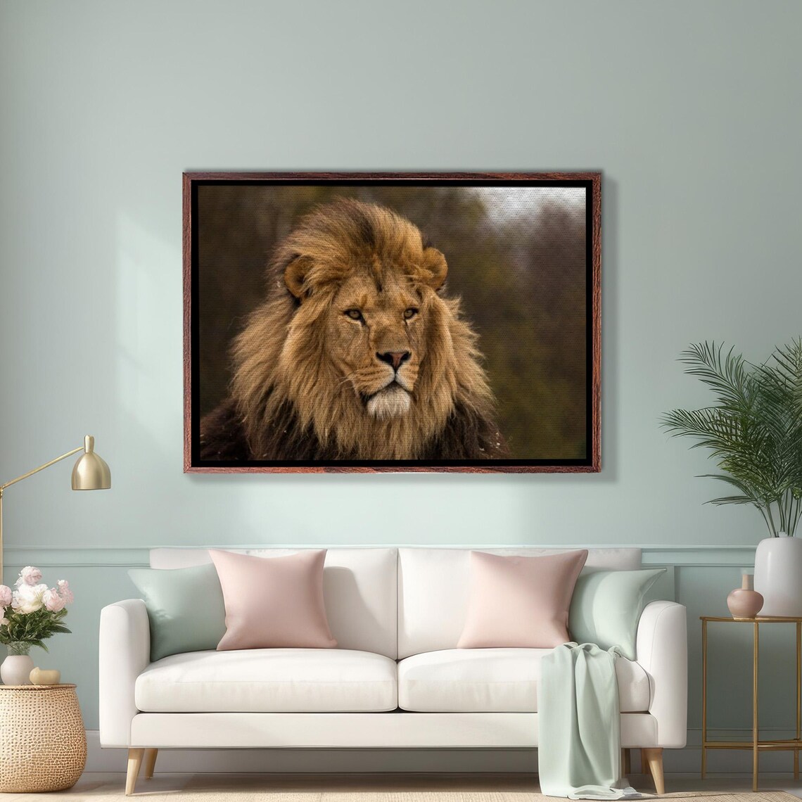 Majestic Male Lion Close-Up Wildlife Portrait Painting Poster