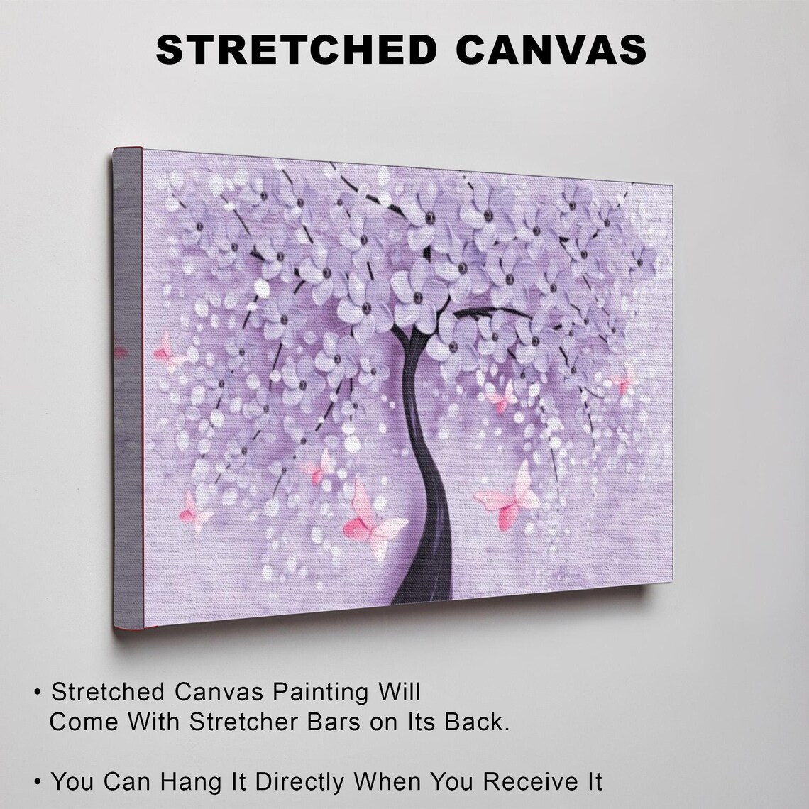 Blue Cherry Blossom Tree With Pink Butterflies Floral Art Poster - Image 3